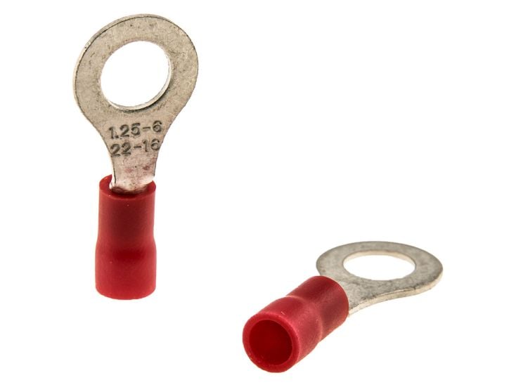 Set de 10 terminales de anillo rojas - 6,4 MM