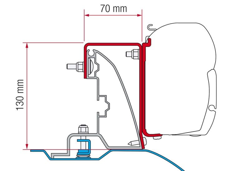 Fiamma F45 adaptador Ducato H2 Roof Rail >2006