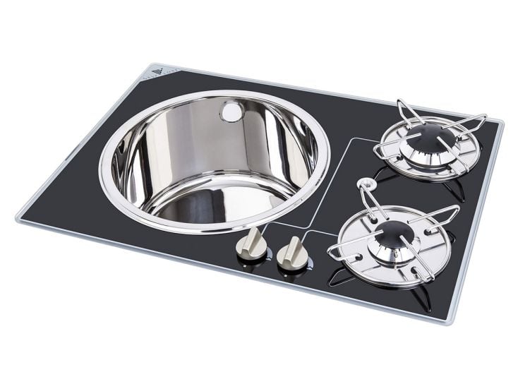 Navy Load cocina fregadero vidrio 60 x 42 de 2 quemadores